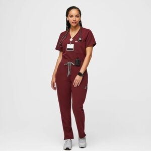 FIGS Yola High Waisted Pant In Burgundy